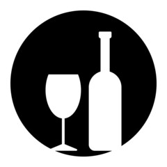 Bottle and glasse icon on white background. Alcohol sign, Drink symbol. circle flat button