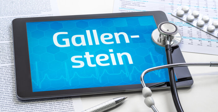 Ein Tablet mit dem Text Gallenstein auf dem Display