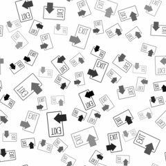 Black Fire exit icon isolated seamless pattern on white background. Fire emergency icon. Vector