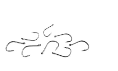 Fishing hooks on a white background. Isolated object. Fishing gear.