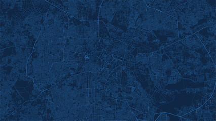 Bengaluru map city poster province, blue horizontal background vector map. Municipality area road map. Widescreen skyline panorama.