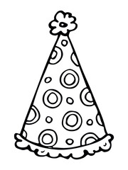 Hand drawn party hat illustration isolated on a white background. Birthday cap doodle. Holiday clip art.