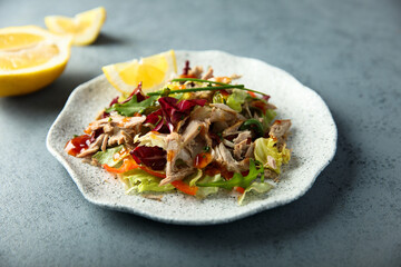 Healthy duck salad with vegetables