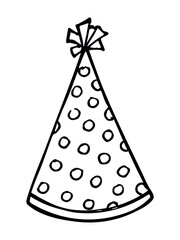 Hand drawn party hat illustration isolated on a white background. Birthday cap doodle. Holiday clip art.