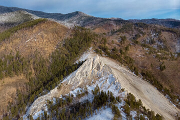 Fototapeta na wymiar Aerial view of sacred mountain Bukha-Noyon in Tunkinskaya valley