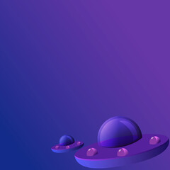 Obraz premium Flying saucers in outer space close-up. Card for World UVD Day and place for text. Cartoon flat style.