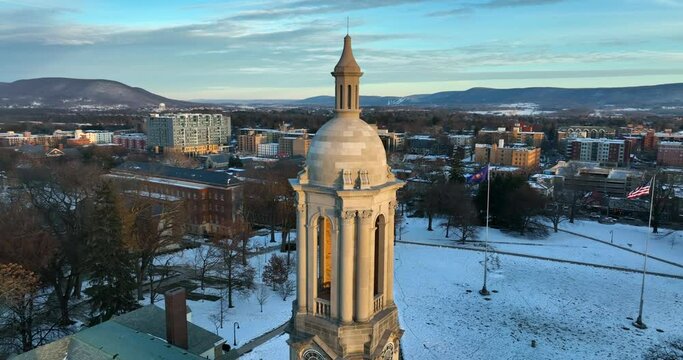 Orbit of State College Pennsylvania. Home of PSU Penn State. Winter snow cityscape.