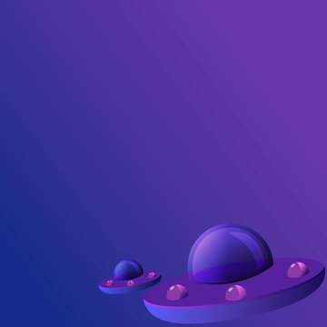 Flying saucers in outer space close-up. Card for World UVD Day and place for text. Cartoon flat style.