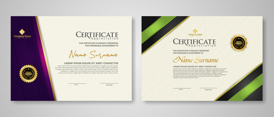 Certificate template with luxury badge and elegance modern pattern background. for appreciation, achievements, award, business, and education needs. vector illustration