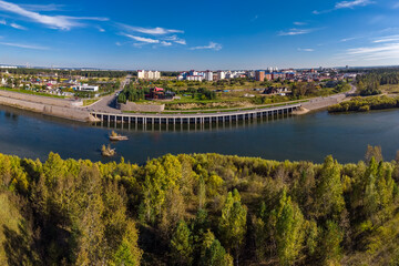 Fototapeta na wymiar Aerial view of the embankment of Kitoy in Angarsk
