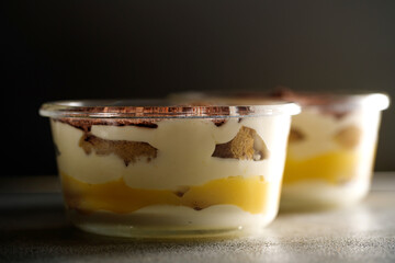 Tiramisu. Dessert with cream for breakfast. High quality photo