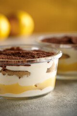 Tiramisu. Dessert with cream for breakfast. High quality photo