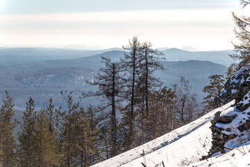 Winter landscape. Sugomak mountain, Chelyabinsk region, South Ural, Russia.