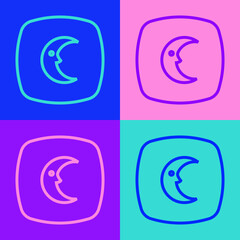 Obraz premium Pop art line Moon and stars icon isolated on color background. Cloudy night sign. Sleep dreams symbol. Full moon. Night or bed time sign. Vector