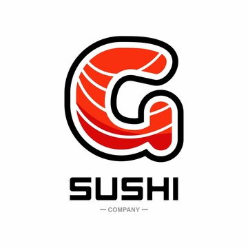 Sushi letter G vector logo design. This good for restaurant or bar sushi,  emblem of Japanese food with icon shape of sushi