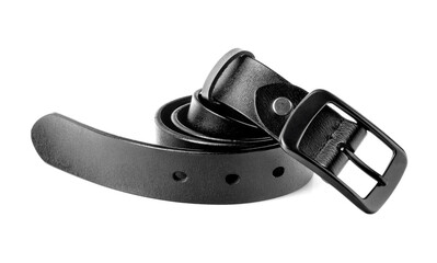 Mens black genuine leather belt Isolated over white background with clipping path included