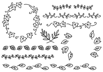 手書きの植物のフレームセット（デコボコの線）