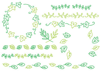 手書きの植物のフレームセット（デコボコの線）