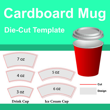 Cardboard mug Box with Die-Cut Template . ice cream cup . drink cup