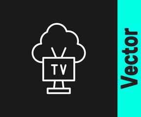White line Smart Tv icon isolated on black background. Television sign. Vector