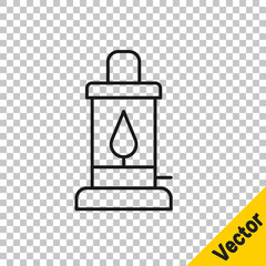 Black line Camping lantern icon isolated on transparent background. Vector