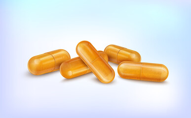 Turmeric (curcumin ) herbal powder capsules vector illustration
