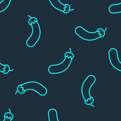 Green line Eggplant icon isolated seamless pattern on blue background. Vector