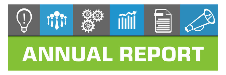 Annual Report Blue Green Box Business Symbols On Top Squares 