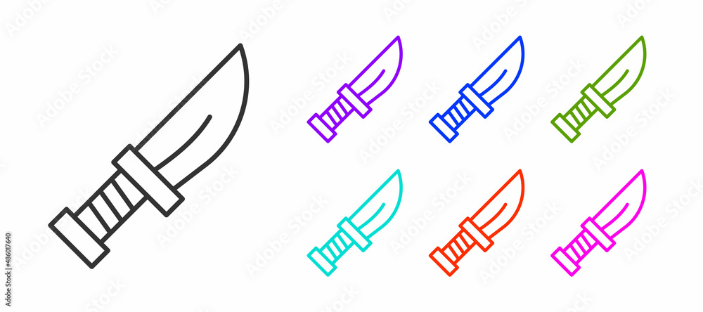 Poster black line dagger icon isolated on white background. knife icon. sword with sharp blade. set icons c