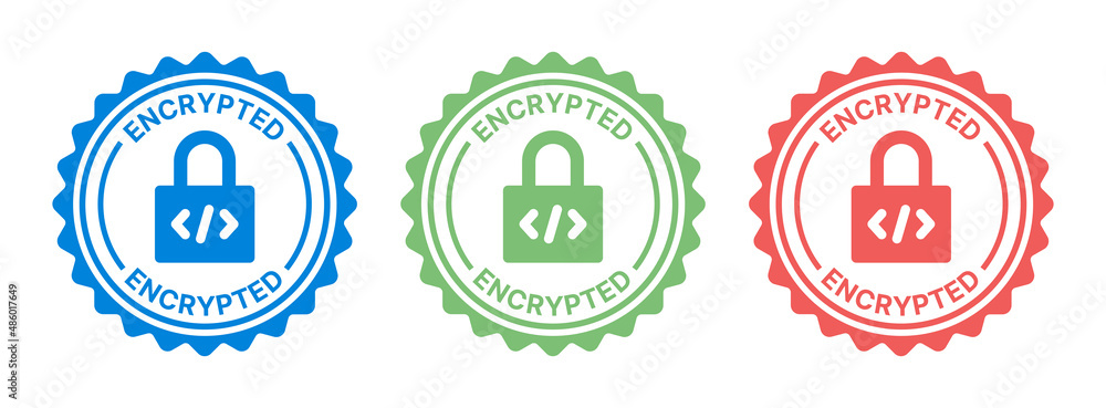 Poster encrypted seal stamp icon. secure system symbol on badge vector illustration.