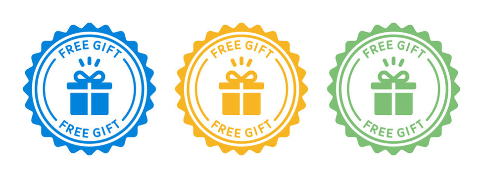 Free gift text on badge stamp in graphic design. Free gift stamp.