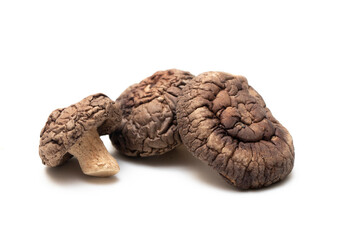 Dried shiitake mushrooms on isolated white background