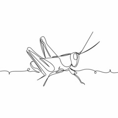 Continuous one simple single abstract line drawing of grasshopper icon in silhouette on a white background. Linear stylized.