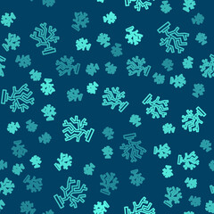 Green line Coral icon isolated seamless pattern on blue background. Vector
