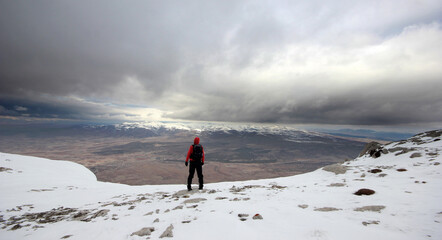 Nature exploration. Winter sports. Alone in nature.