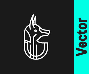 White line Egyptian anubis icon isolated on black background. Vector
