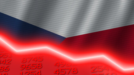 Czech Republic economic downturn red negative neon line light. Business and financial money market crisis concept, 3D Illustration