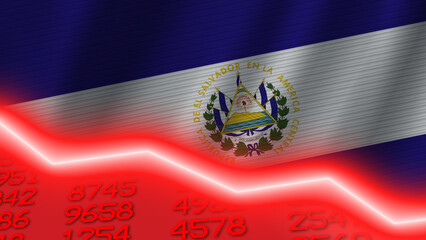 El Salvador economic downturn red negative neon line light. Business and financial money market crisis concept, 3D Illustration