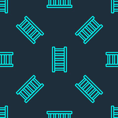 Green line Fire escape icon isolated seamless pattern on blue background. Pompier ladder. Fireman scaling ladder with a pole. Vector