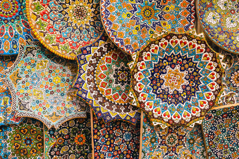 Wall mural Souvenir shop at Dubai Grand Souk. The traditional Arab style bazaar at Dubai Old Souq, United Arab Emirates.