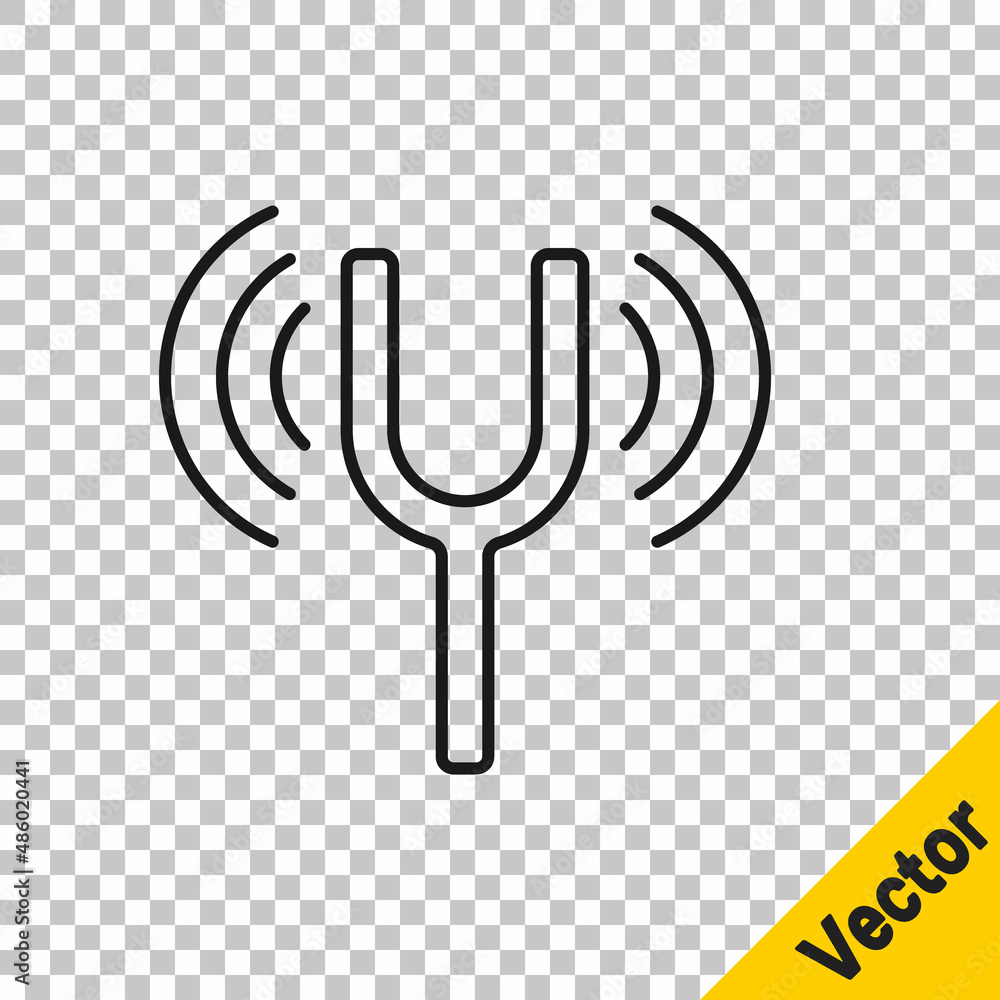 Poster black line musical tuning fork for tuning musical instruments icon isolated on transparent backgroun