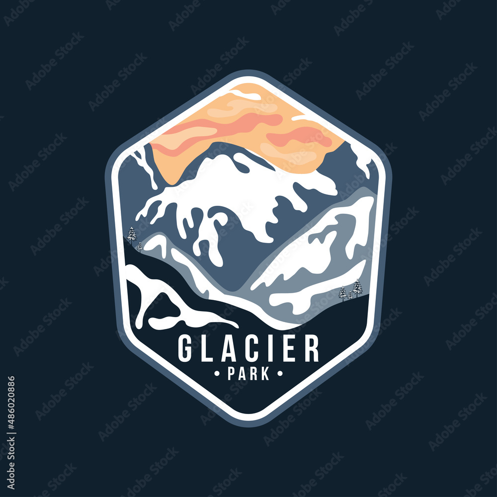 Wall mural glacier national park emblem patch illustration logo template in dark background