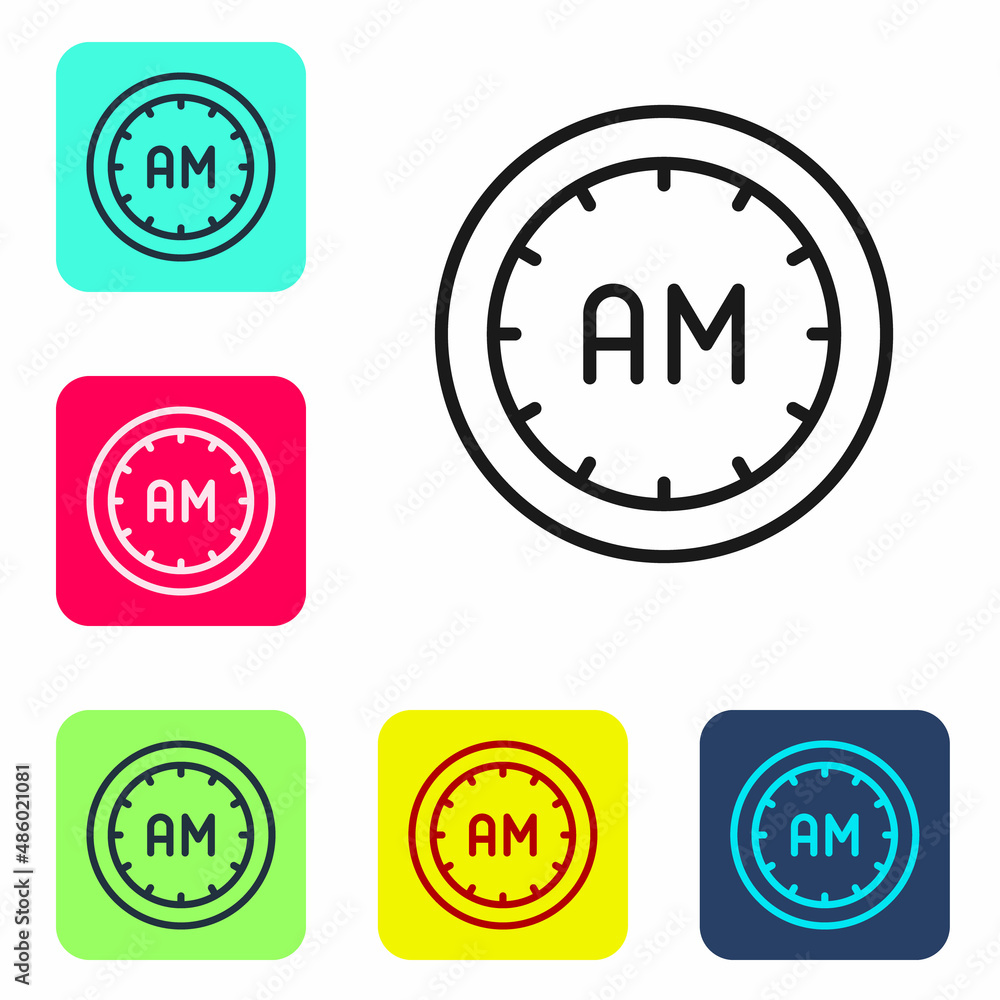Poster black line morning time icon isolated on white background. time symbol. set icons in color square bu