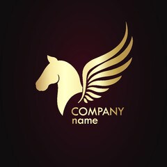 horse winged gold logo / pegasus / vector illustration