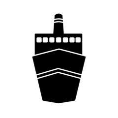 Ship icon. Black silhouette. Front view. Vector flat graphic illustration. The isolated object on a white background. Isolate.