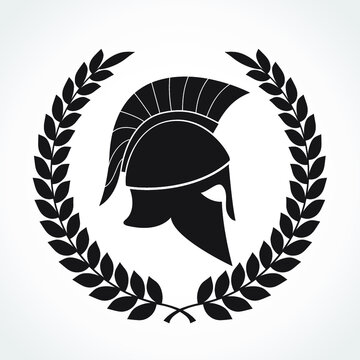 greek spartan helmet with laurel wreath symbol