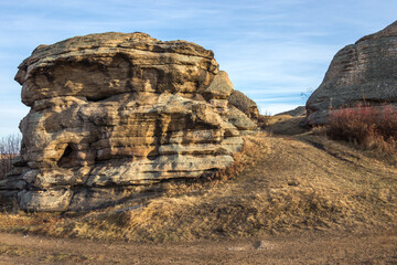 Stone remains, old sanctuary, Big Allaki lake, South Ural, Chelyabinsk region, Russia