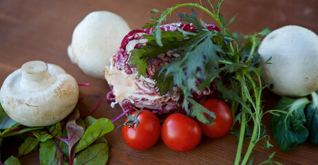 Vegetables for making vegetable salad. A set of recipe ingredients. Homemade organic food.
