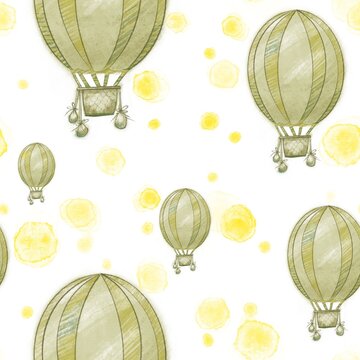 Seamless pattern in the nursery. Stylized balloon in yellow-green shades. Idea for children's textiles, posters and other things.