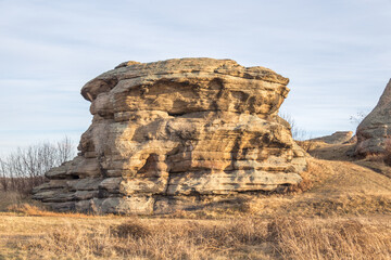 Stone remains, old sanctuary, Big Allaki lake, South Ural, Chelyabinsk region, Russia